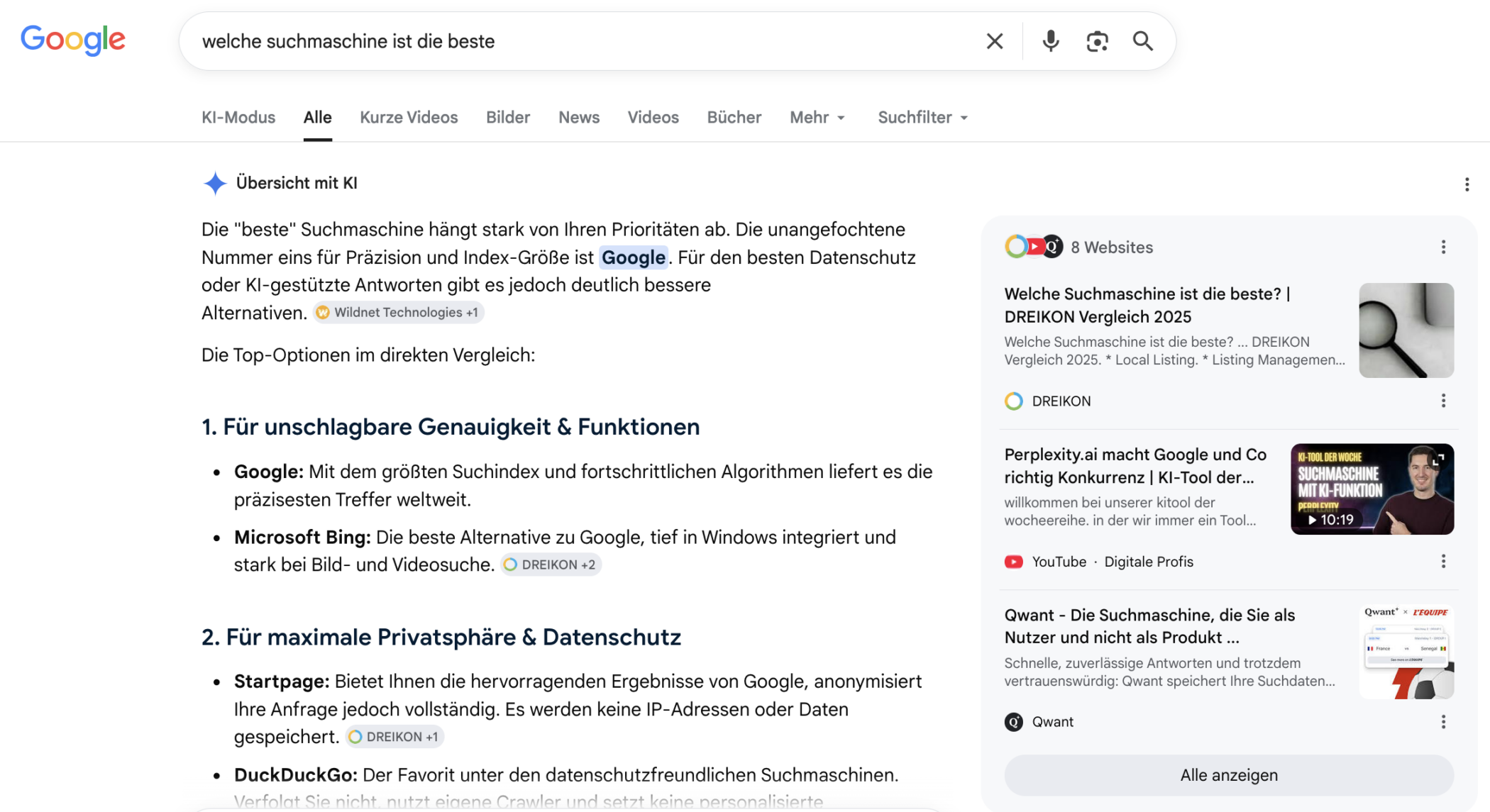Beispiel eines Qurey Fan-out bei einer Google-Suchanfrage
