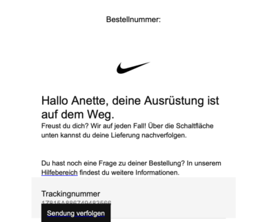 Versandbestätigung nach Bestellung bei. Nike